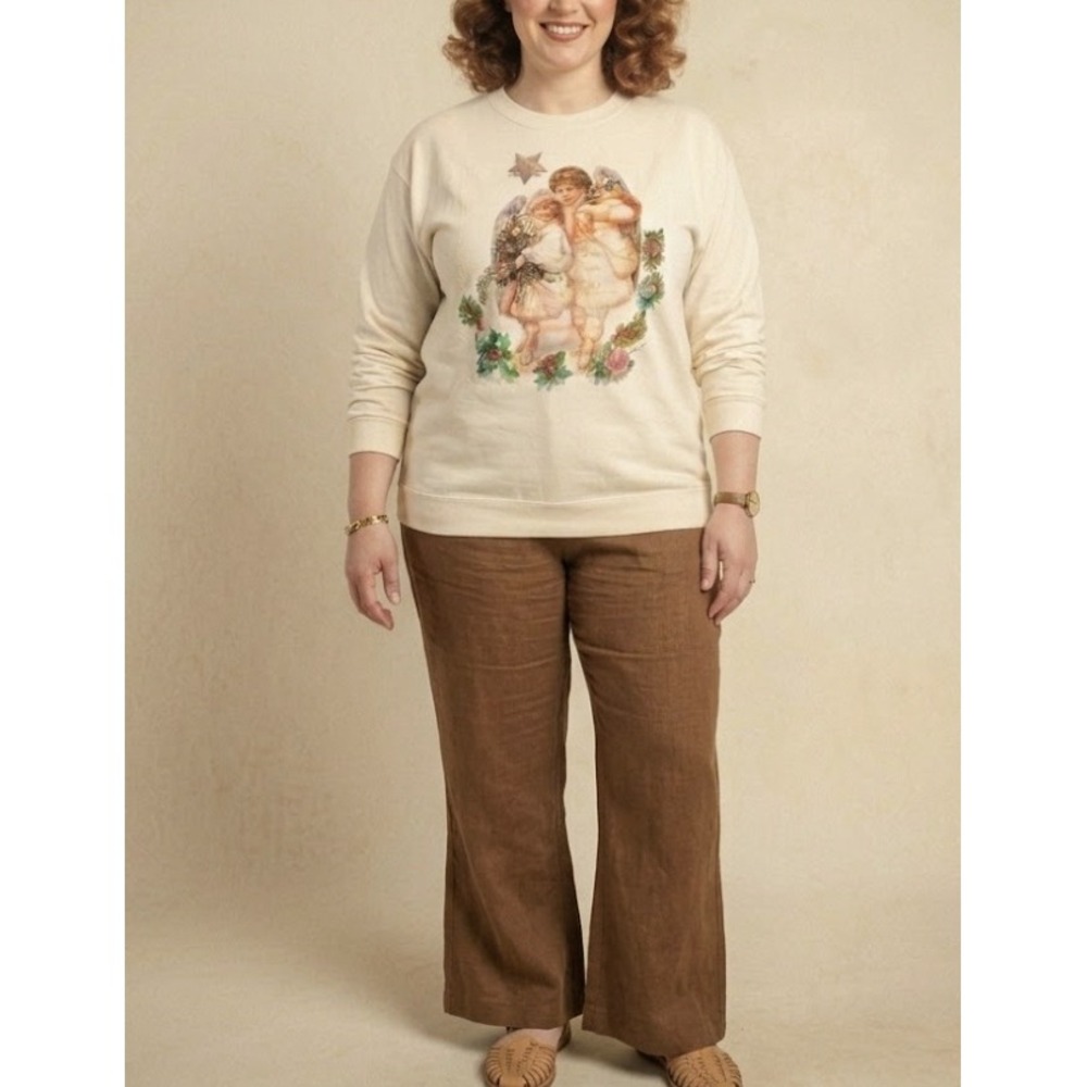 New Vintage Victorian Joys Large Angel 1993 Crew Neck Stretch Knit Pullover Top